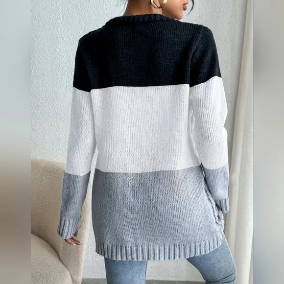 Cardigan Black/White/Gray Pokyester NIP - Picture 3 of 6